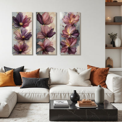 Tríptico Floral “Aurora Malva”