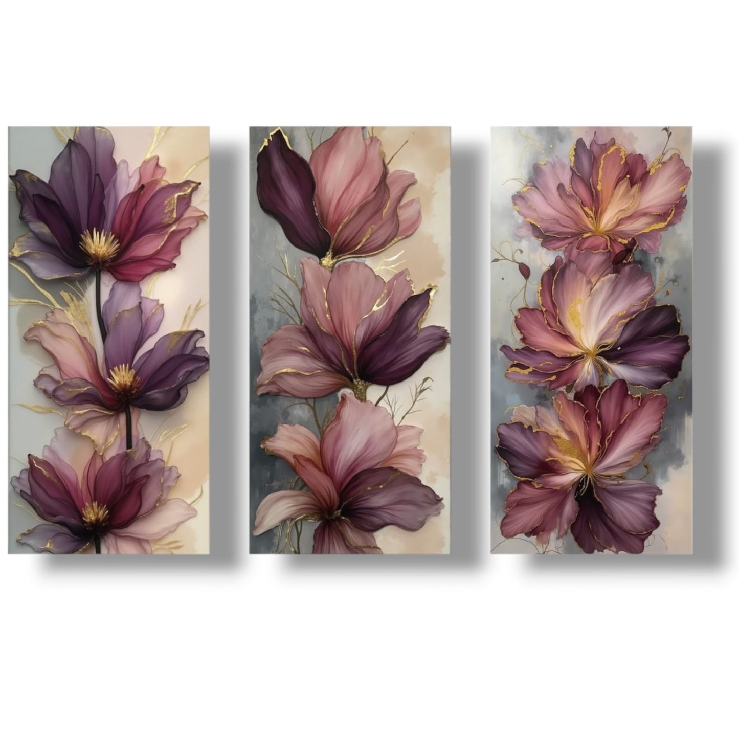 Tríptico Floral “Aurora Malva”